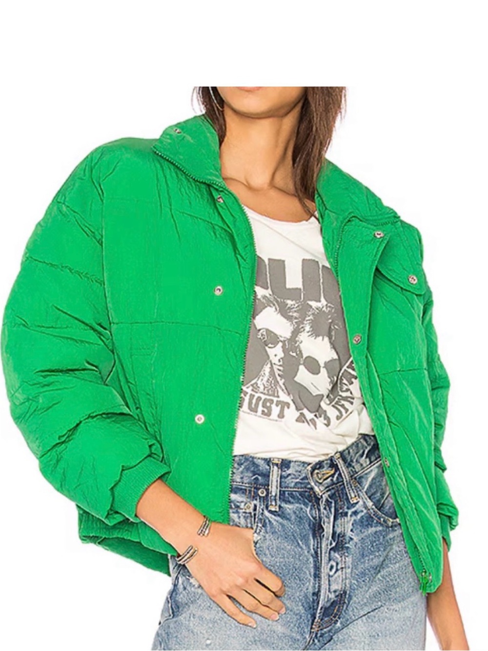 Free People Green Cropped Puffer Jacket